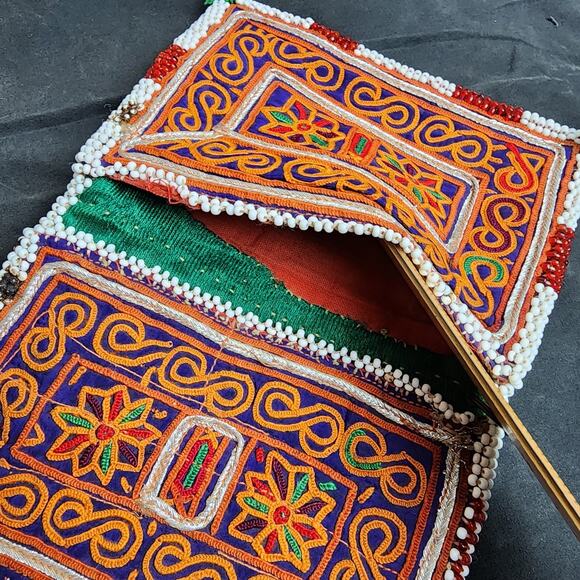 Kuchi Embroidered Pouch Wallet Central Asian Handmade Beaded Dual Pocket - Picture 5 of 8